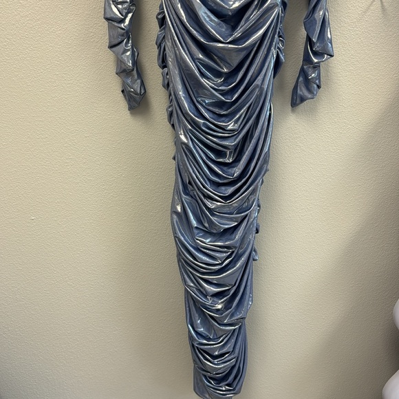 Long Sleeve Ruched Metallic Dress - Picture 7 of 12